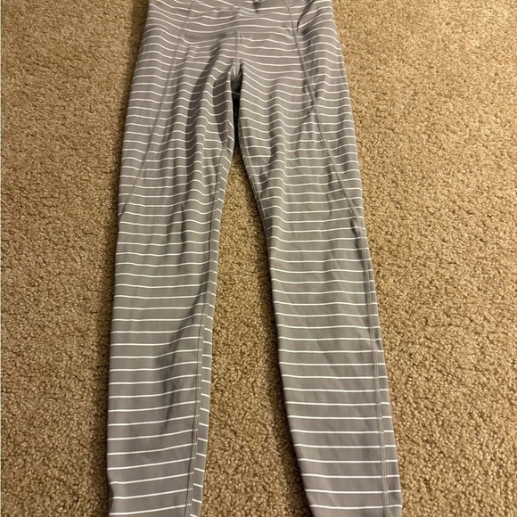 Athleta Pants - Athleta Taupe and White Striped Leggings